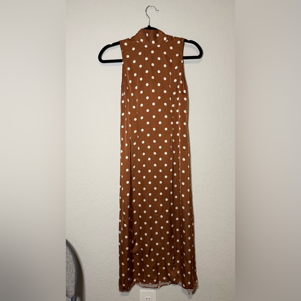 French Connection Brown and White Polka Dot Maxi Dress size 6